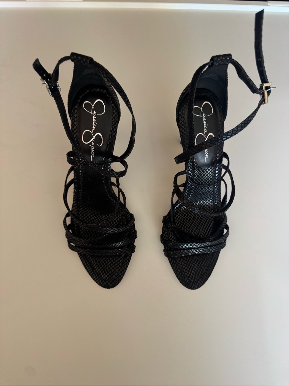 NWOT Jessica Simpson Black Strappy Stiletto Sandals - Picture 2 of 6